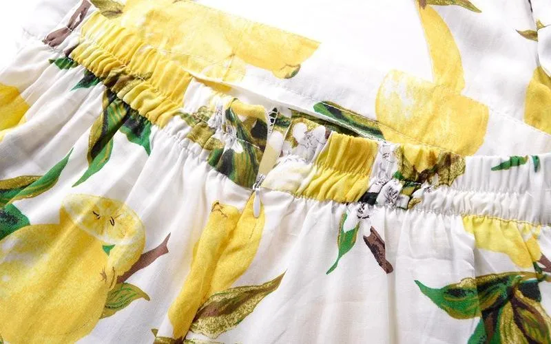 Sexy Lemon Print Spaghetti Strap High Waist Rompers