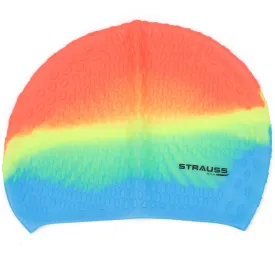 Strauss Latest Designed Swimming Cap | Keeps Hair Clean | Suitable for Long and Short Hair | Swimming Head Cap with Breathable Fabric | Waterproof Swim Cap for Kids, Boys & Girls,(Orange Mix Color)