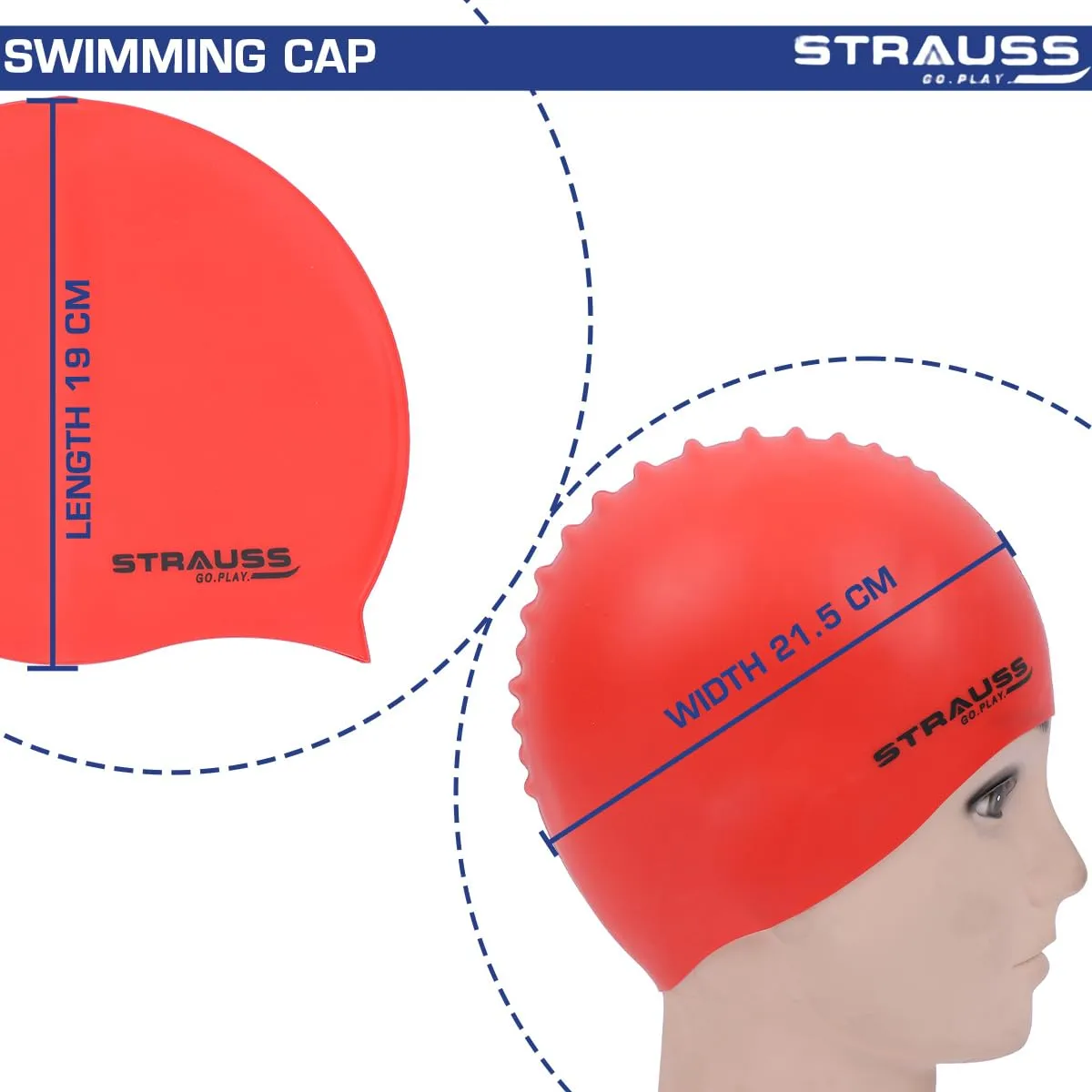 Strauss Latest Designed Swimming Cap |Keeps Hair Clean with Ear Protector|Suitable for Long and Short Hair|Swimming Head Cap with Breathable Fabric |Waterproof Swim Cap for Adult, Woman and Men,(Red)