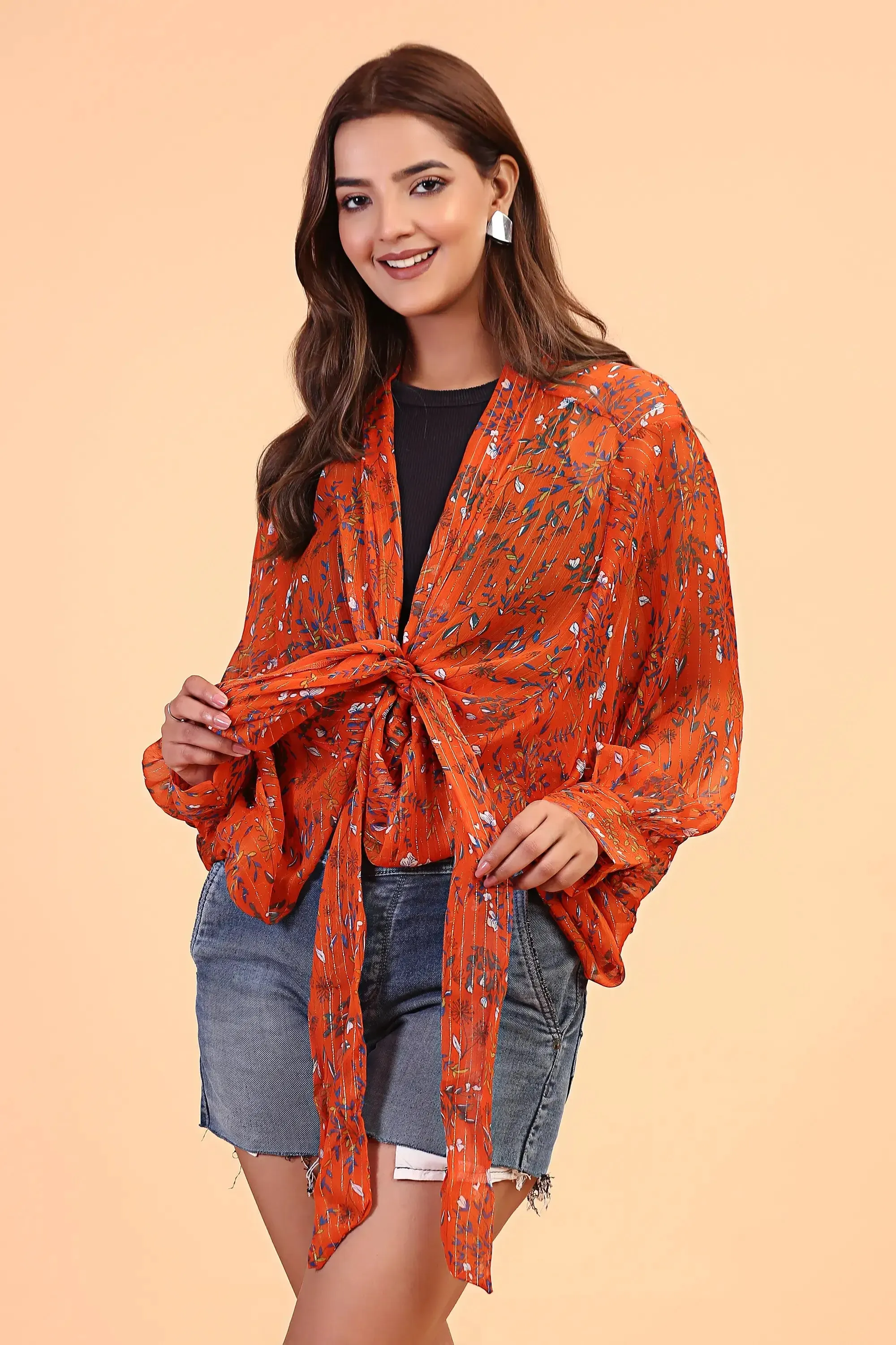 Tie front cover up Kimono top