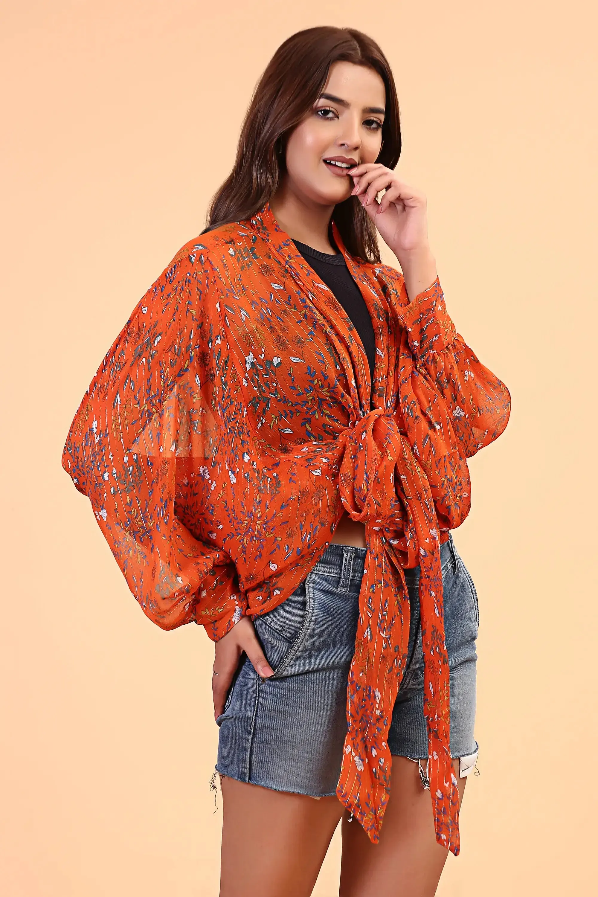 Tie front cover up Kimono top