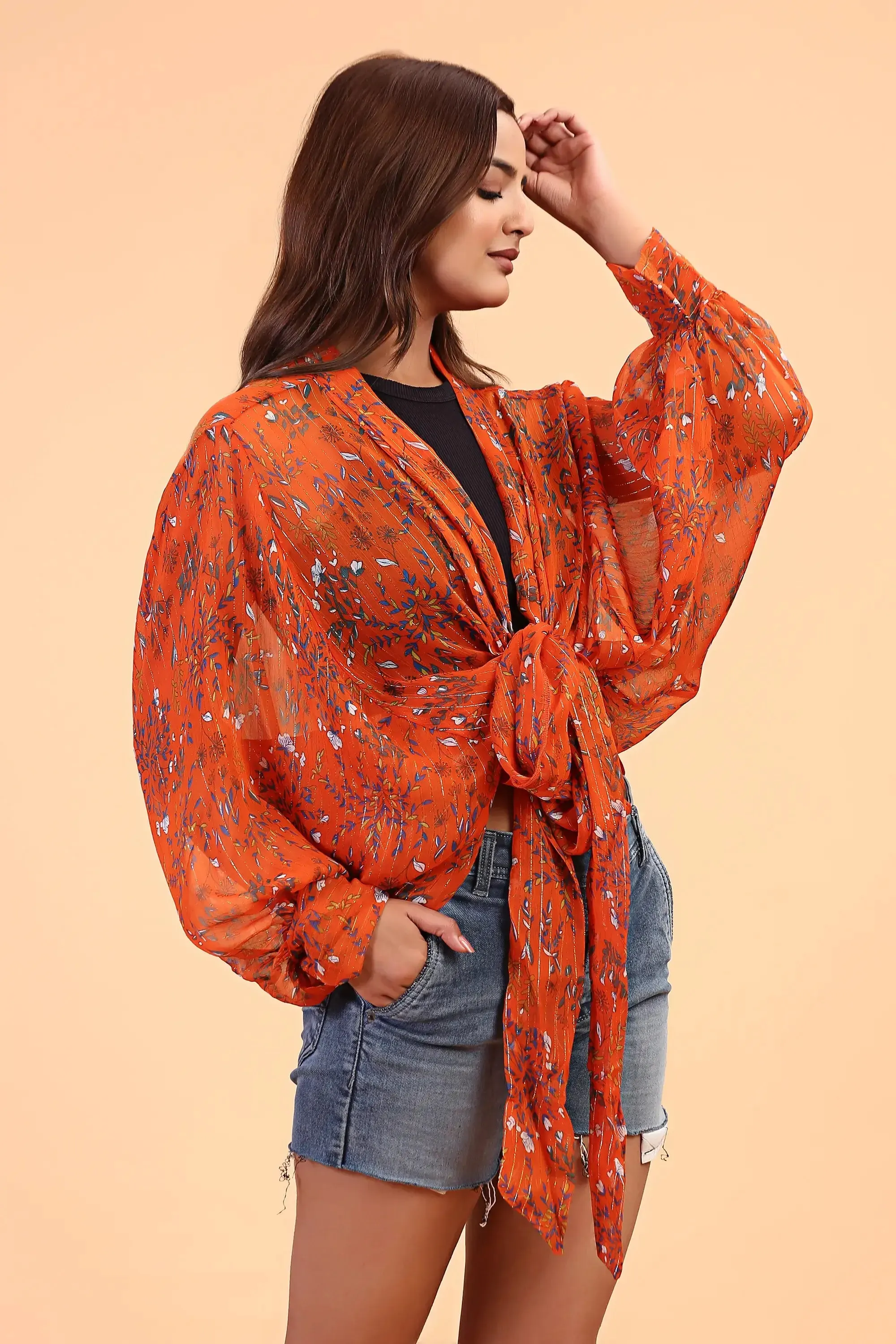 Tie front cover up Kimono top