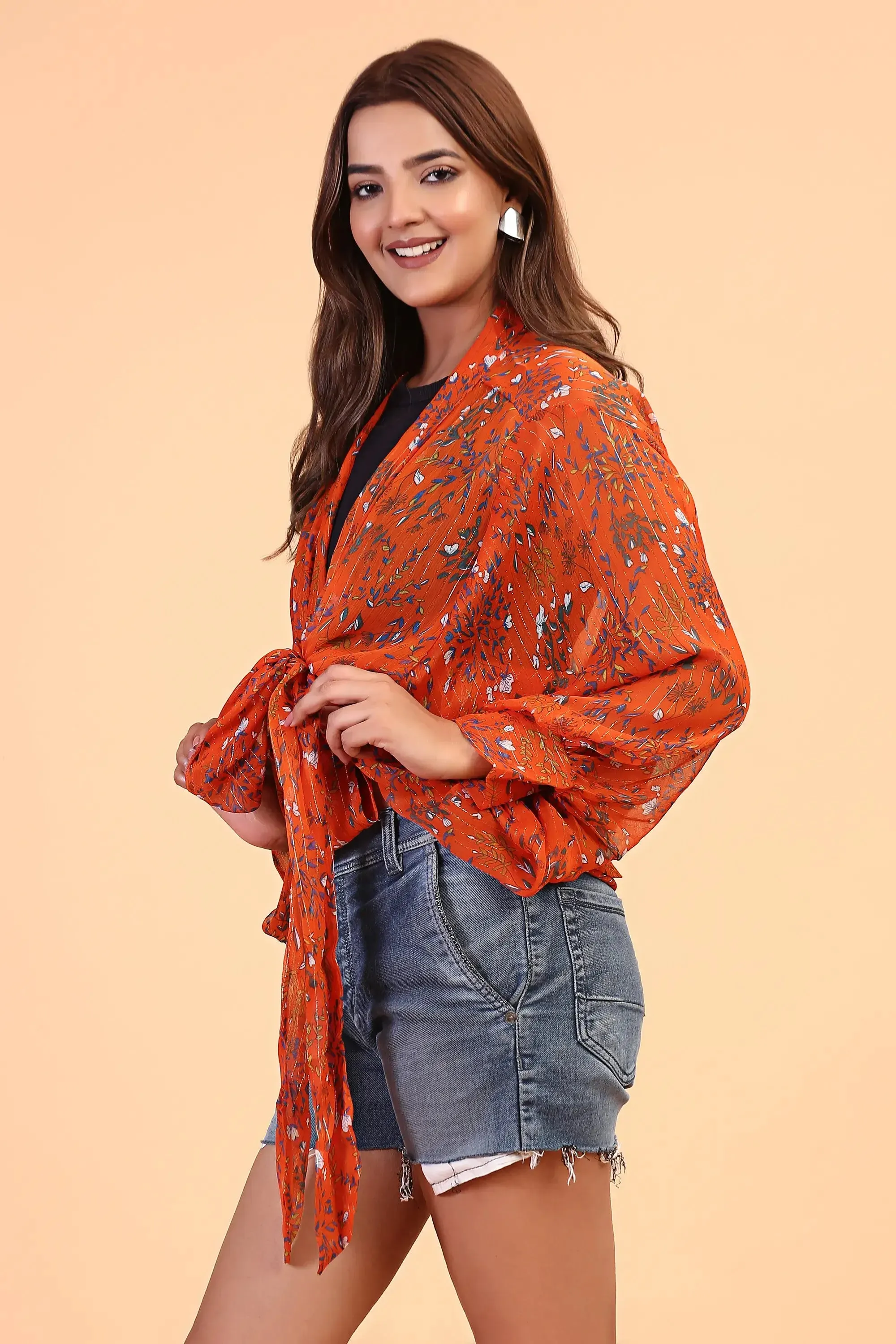 Tie front cover up Kimono top