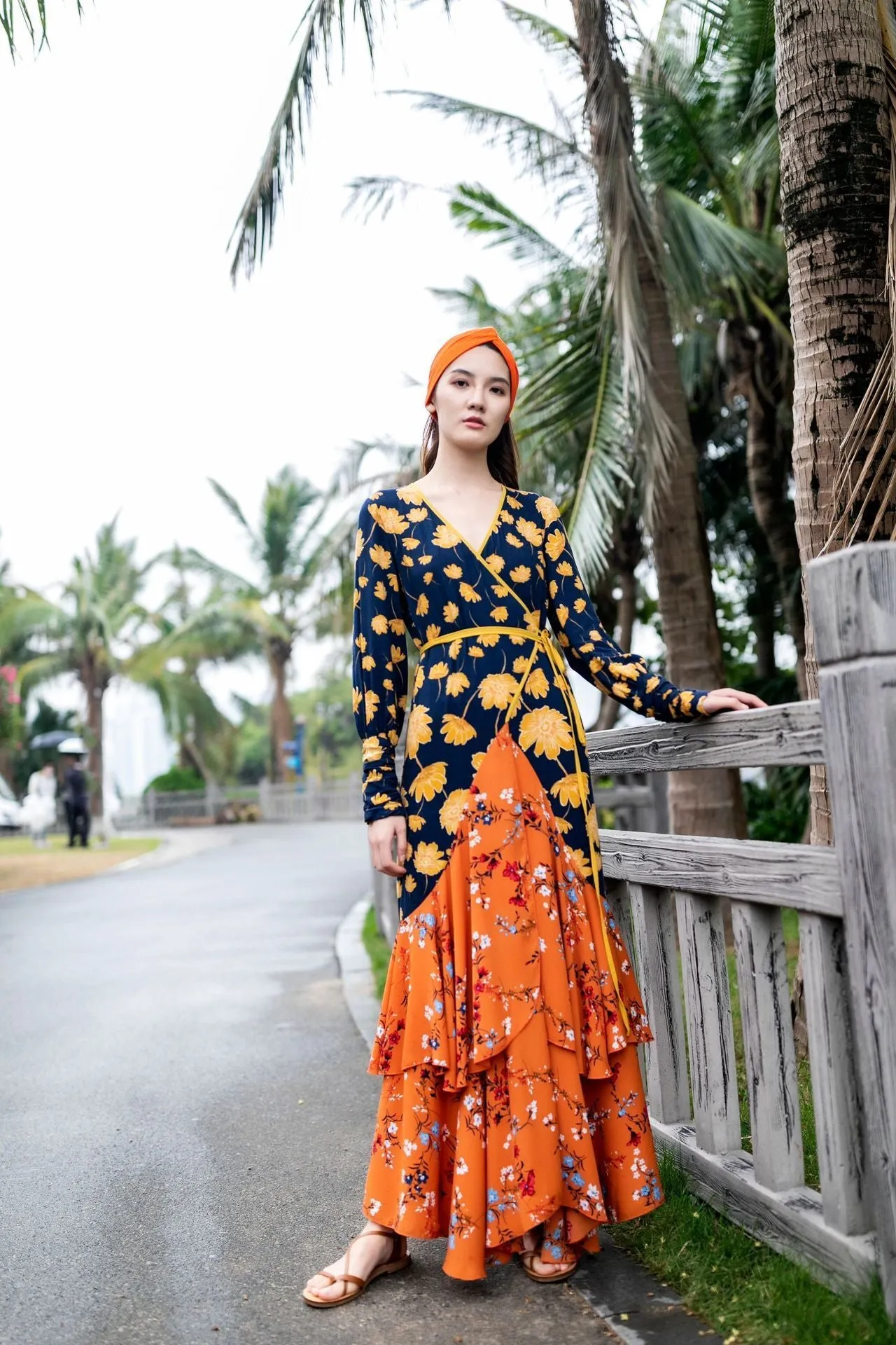 V-Neck Print Slim Fit Bohemian Long Dress