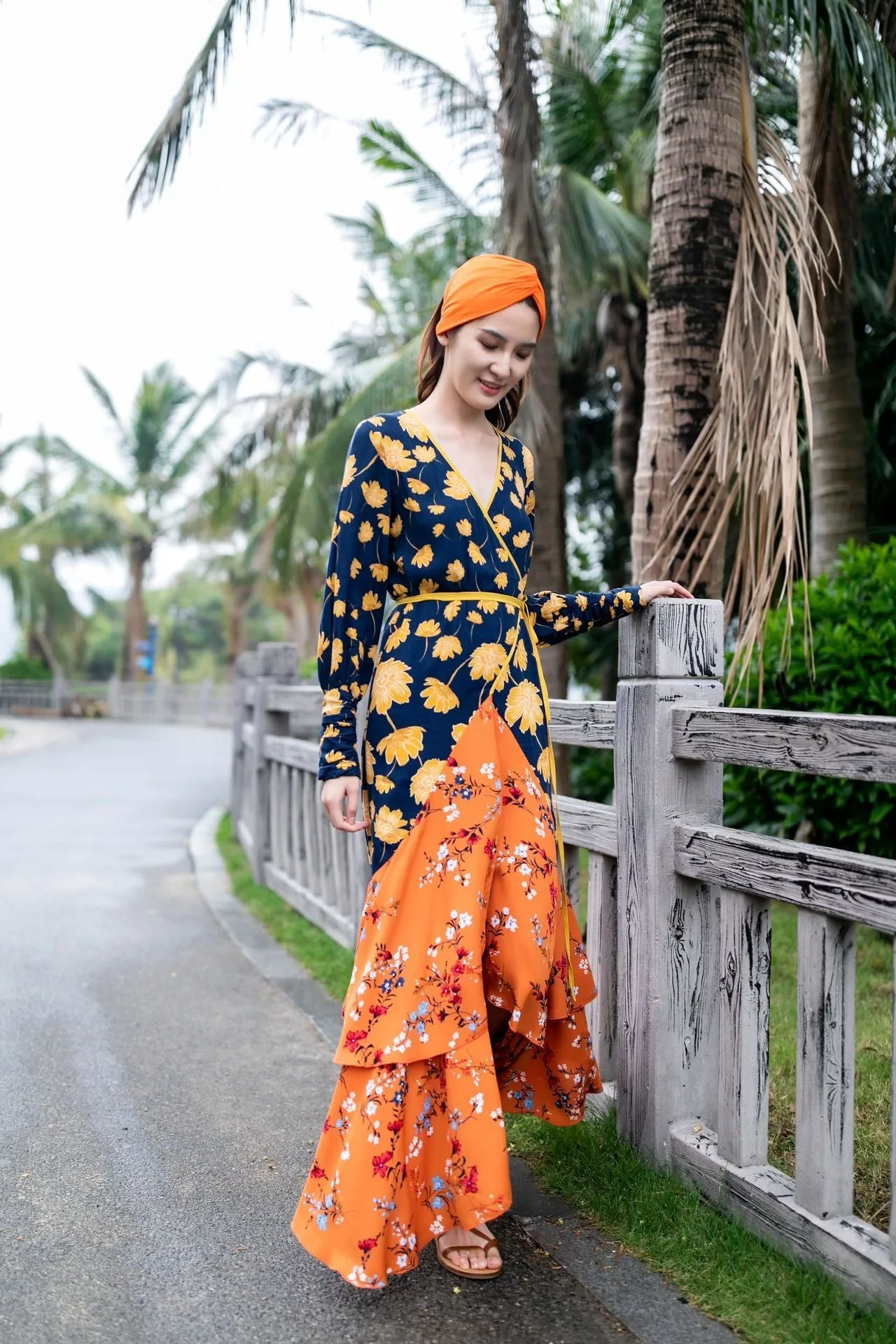 V-Neck Print Slim Fit Bohemian Long Dress