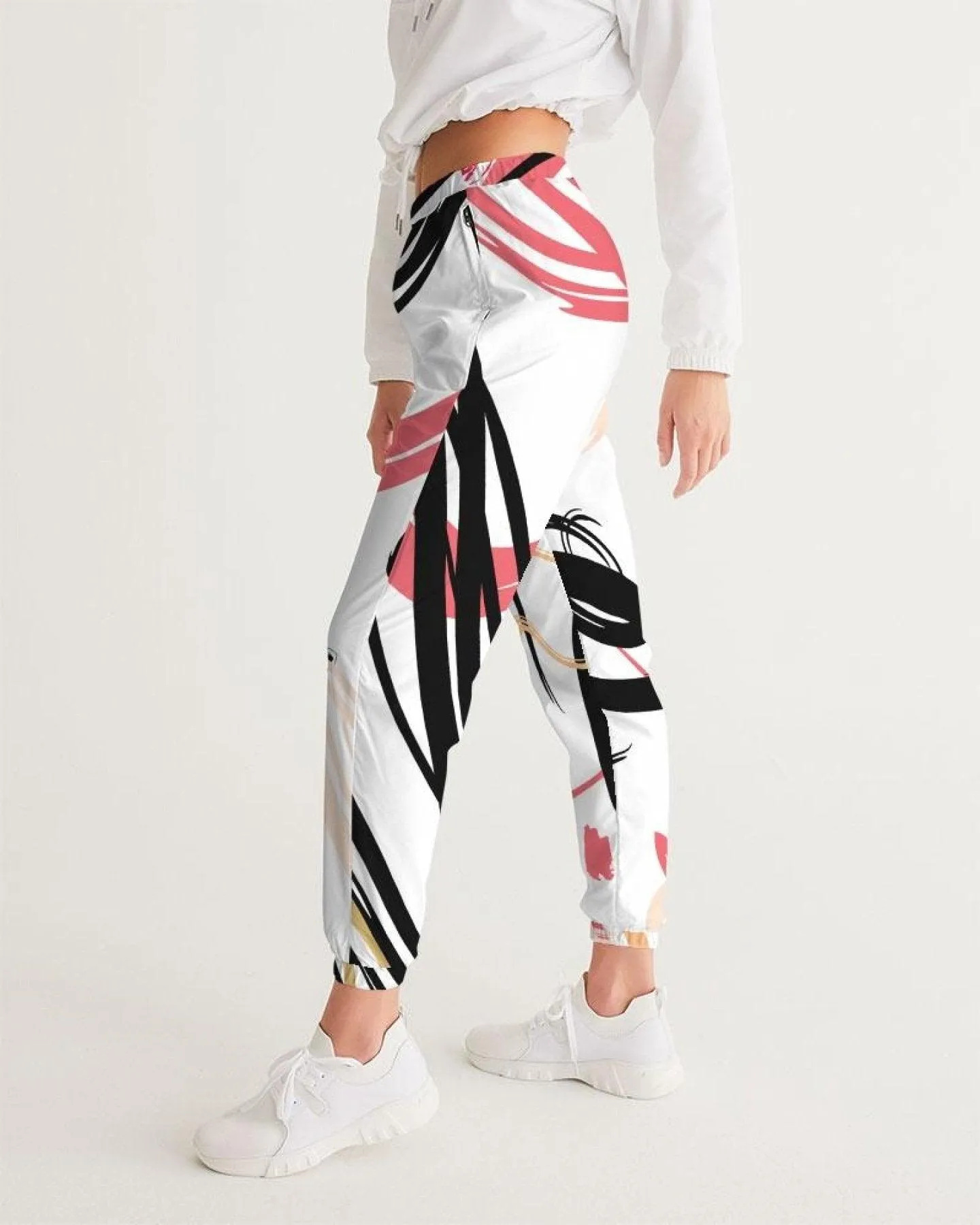 Womens Track Pants - White Multicolor Graphic Sports Pants