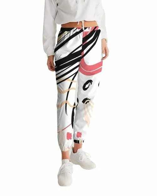 Womens Track Pants - White Multicolor Graphic Sports Pants